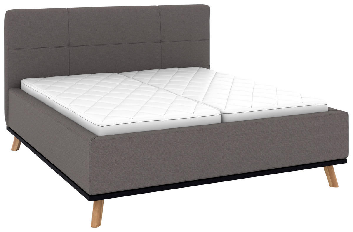 POLSTERBETT 160/200 cm,  in Graubraun, Matratze, Lattenrost, Bettkasten, H2 + H2 = mittel  - Eichefarben/Graubraun, Design, Holz/Textil (160/200cm) - Musterring
