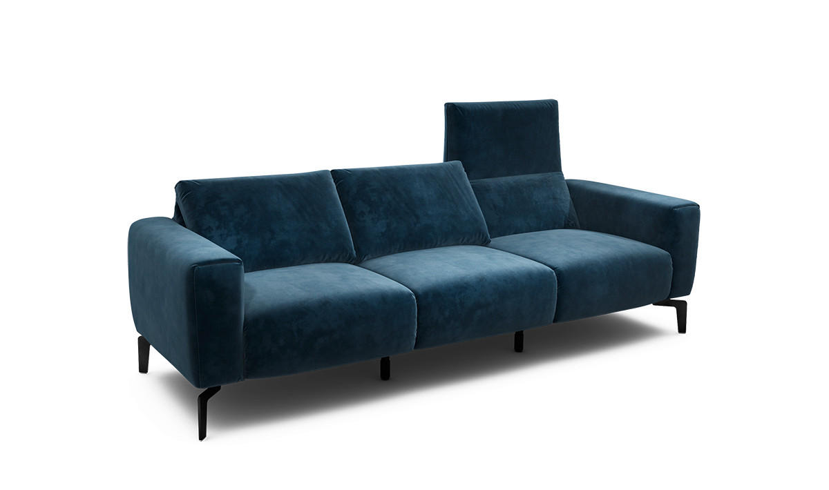 3-SITZER-SOFA Samt Dunkelblau  - Schwarz/Dunkelblau, Design, Textil/Metall (250/86/86-94cm) - SENSOO