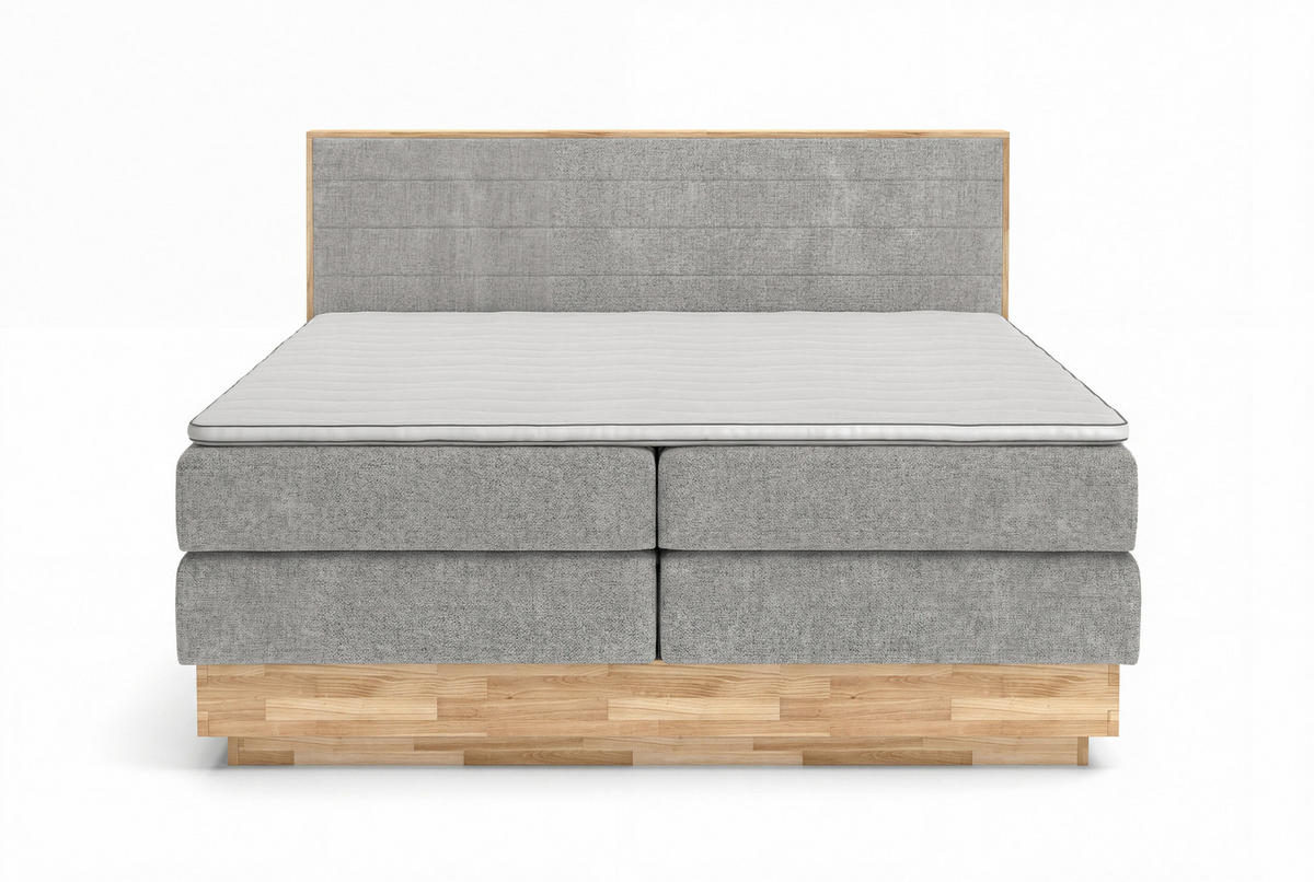 BOXSPRINGBETT 180/200 cm,  in Taupe, Eichefarben, Matratze, gepolstertes Kopfteil, Bettkasten, Topper, H3 + H3 = fest  - Taupe/Eichefarben, MODERN, Holz/Kunststoff (180/200cm) - Livetastic