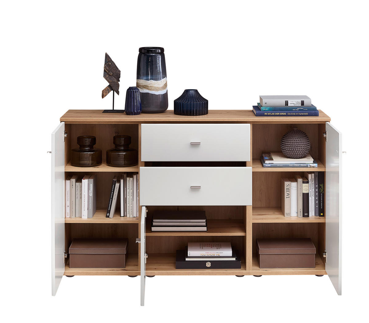 SIDEBOARD Weiß, Alteiche  150/90/40 cm  - Alteiche/Schwarz, KONVENTIONELL, Holzwerkstoff/Kunststoff (150/90/40cm) - Venda