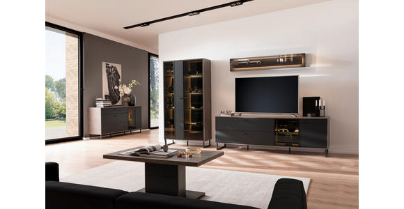 SIDEBOARD Schwarz, Eichefarben  178/84/44 cm  - Eichefarben/Anthrazit, Design, Glas/Holz (178/84/44cm) - Novel