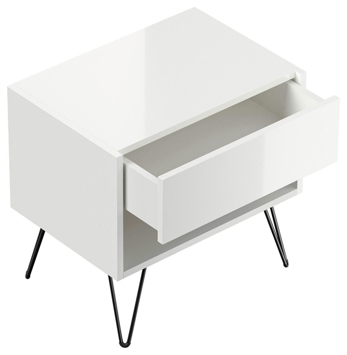 NACHTTISCH 51,2/50/35,6 cm  in Weiß Hochglanz  - Weiß Hochglanz/Schwarz, Basics, Holzwerkstoff/Metall (51,2/50/35,6cm) - MID.YOU