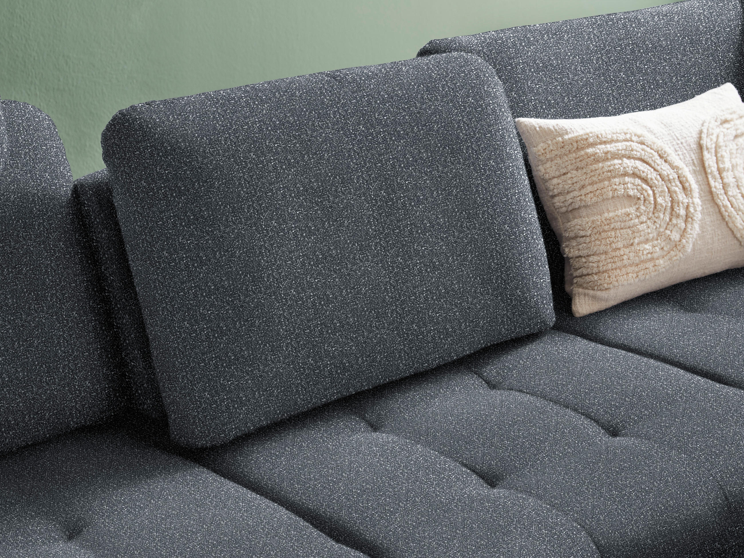 Thumbnail - Valnatura Ecksofa, Dunkelgrau, Textil, 3-Sitzer, Ottomane rechts, L-Form, 288x233 cm, Bettkasten erhältlich, Stoffauswah...