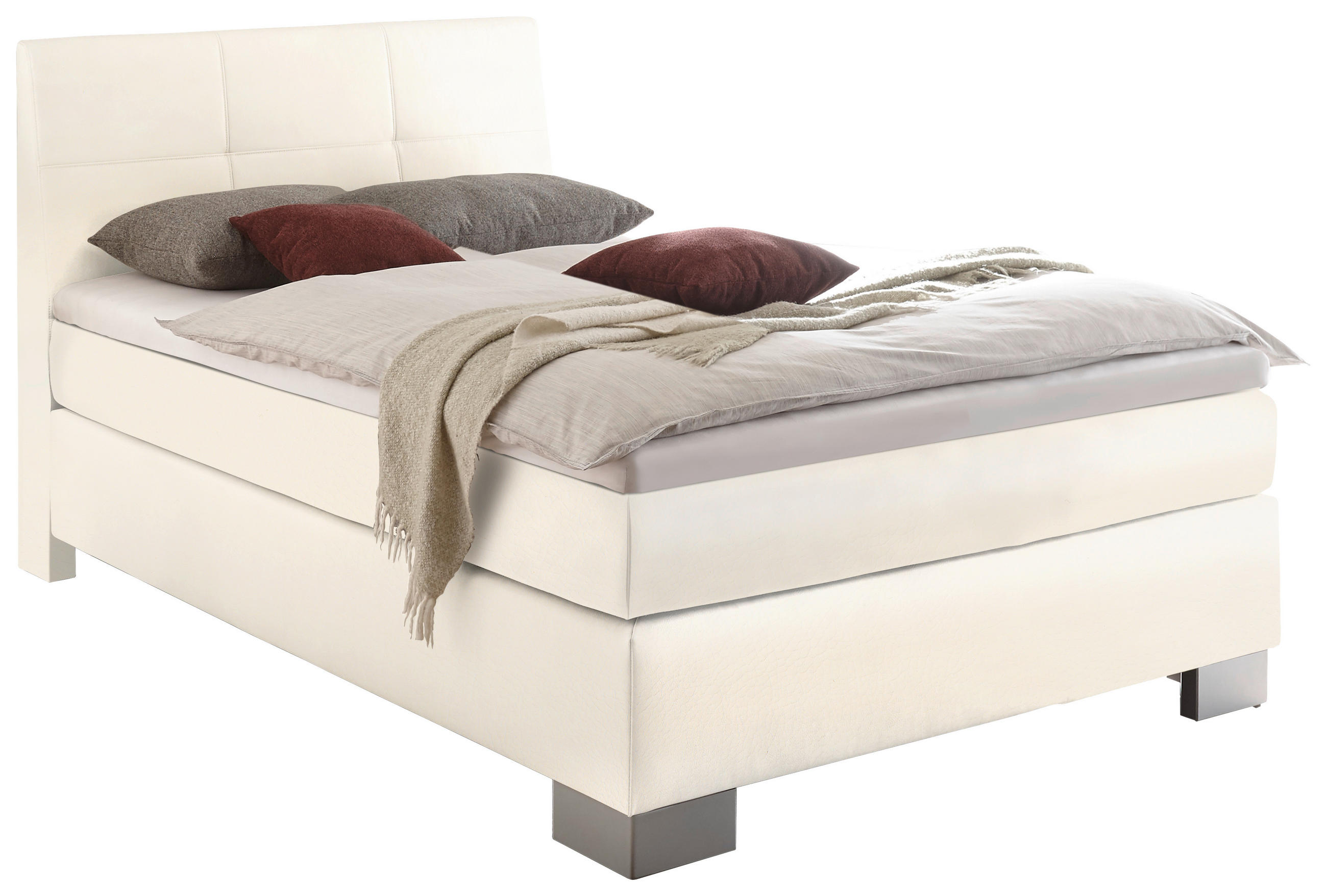 BOXSPRINGBETT 120/200 cm in Creme - Silberfarben/Creme, KONVENTIONELL, Holz/Textil (120/200cm) - Voleo