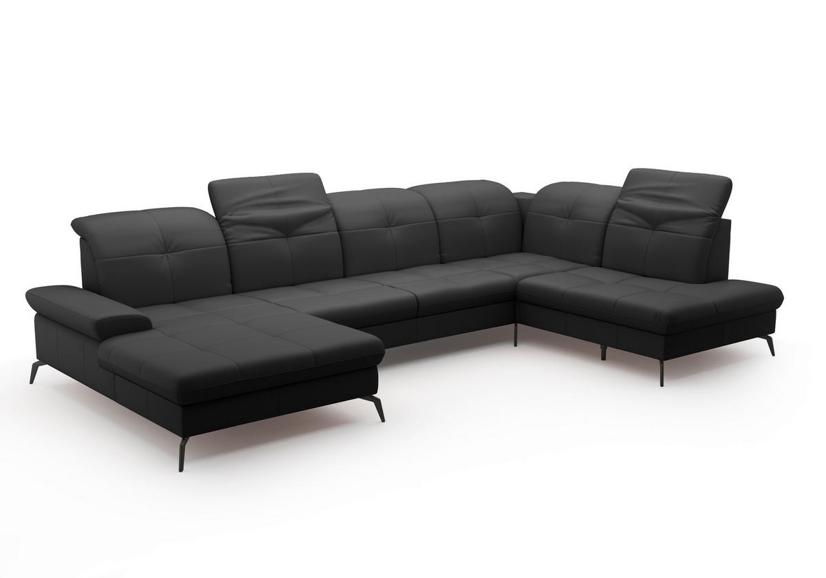 WOHNLANDSCHAFT in Vliesstoff Kombination Echtleder/Stoff Schwarz  - Schwarz, Konventionell, Leder/Textil (185/357/231cm) - Sit & More