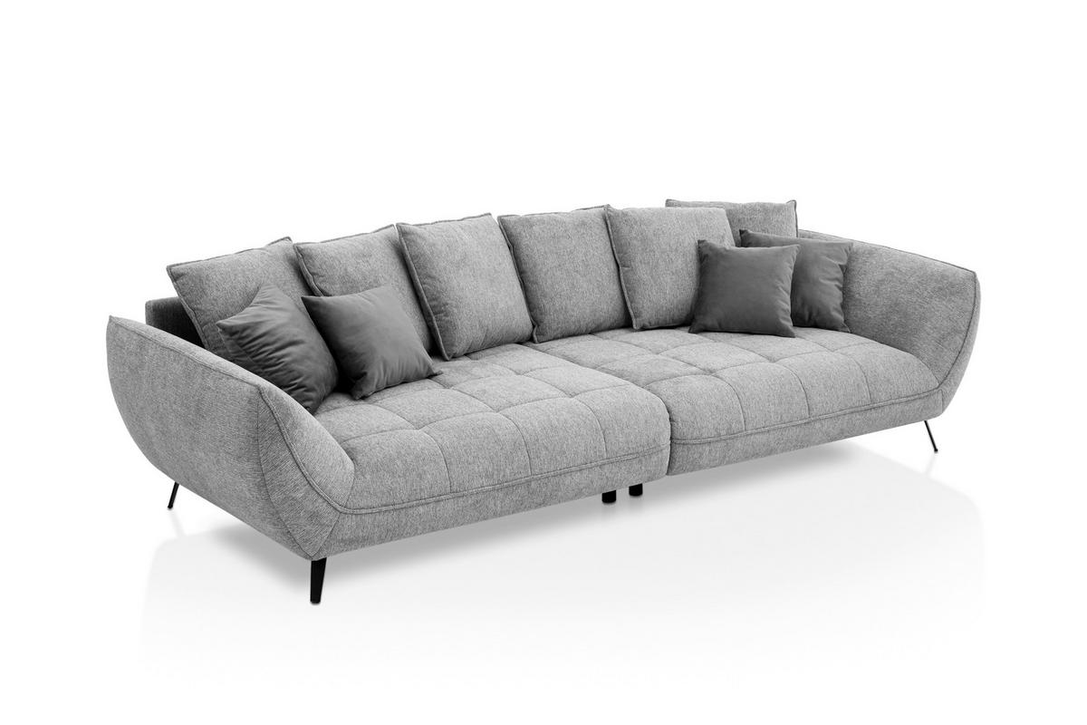 BIGSOFA in Flachgewebe Dunkelgrau  - Dunkelgrau/Schwarz, Design, Textil/Metall (311/95/130cm) - Livetastic