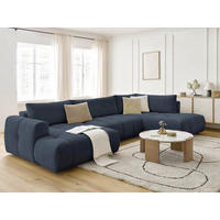 WOHNLANDSCHAFT  FUJI  Dunkelblau Leinenoptik  - Schwarz/Dunkelblau, MODERN, Kunststoff/Textil (160/377/204cm)