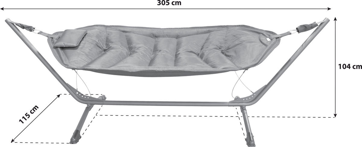 HÄNGEMATTE 115/104/305 cm  - Schwarz, KONVENTIONELL, Textil/Metall (115/104/305cm) - Gardenson