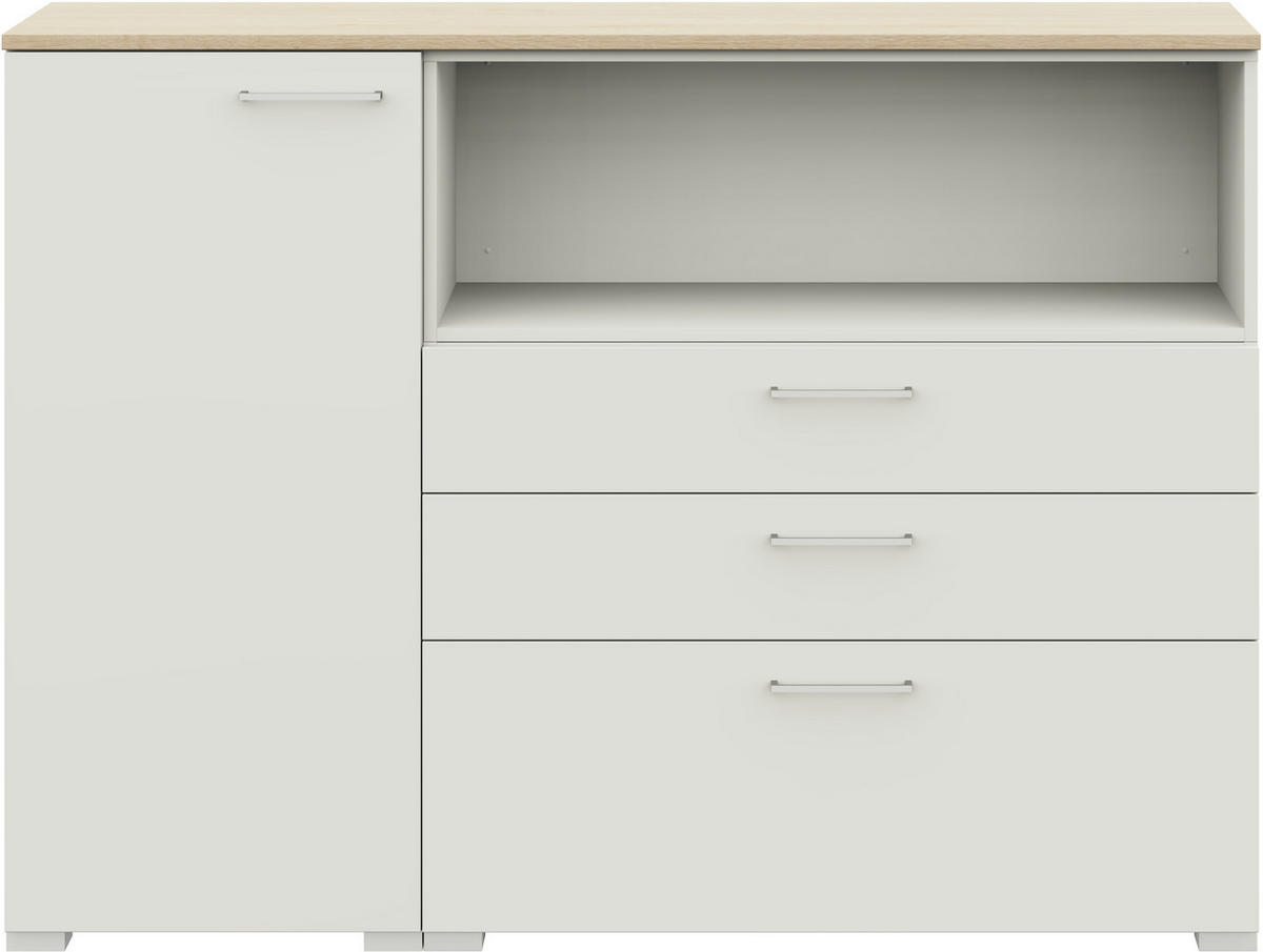 SIDEBOARD 150/108/41,9 cm  in Weiss, Eichefarben  - Weiss/Edelstahlfarben, Design, Holzwerkstoff/Metall (150/108/41,9cm) - Cantus