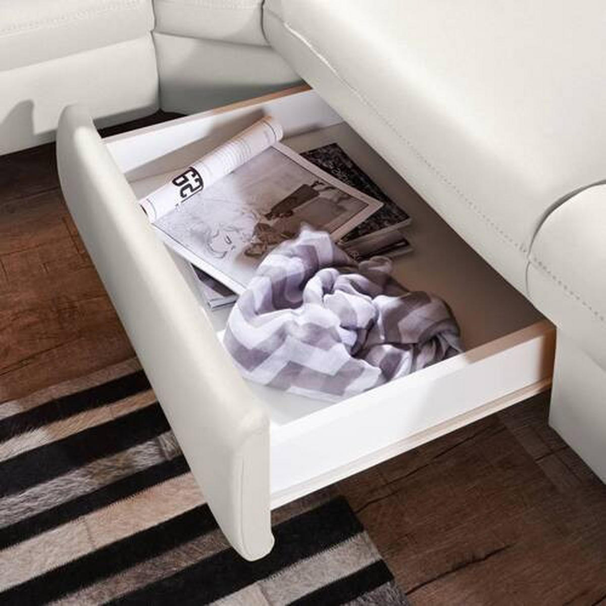 ECKSOFA in Echtleder Weiss  - Weiss/Alufarben, Design, Leder/Metall (271/239cm) - Cantus