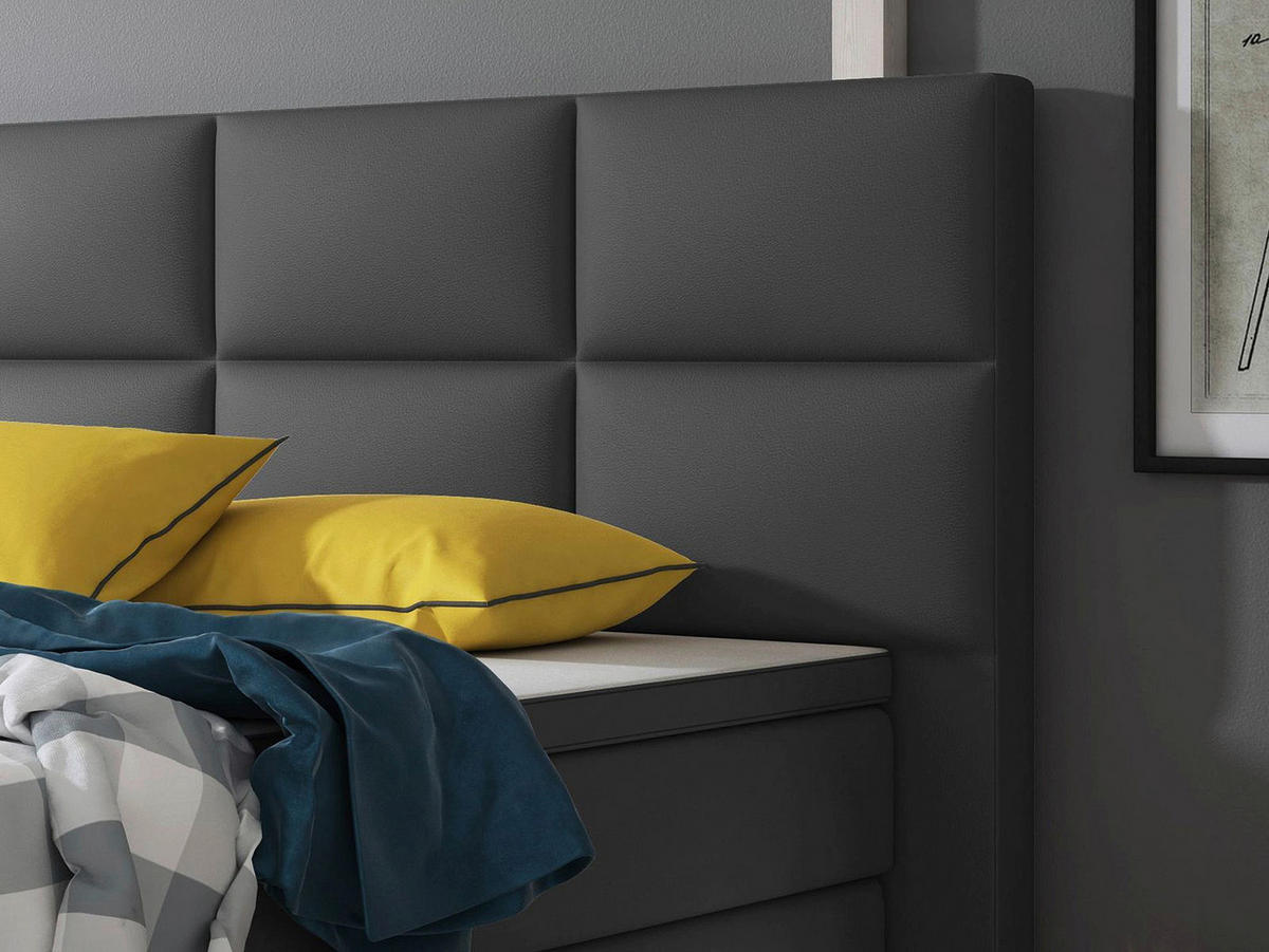 Boxspringbett mit Topper /  in Anthrazit  - Anthrazit/Silberfarben, KONVENTIONELL, Leder/Textil (200/125/210cm) - MID.YOU