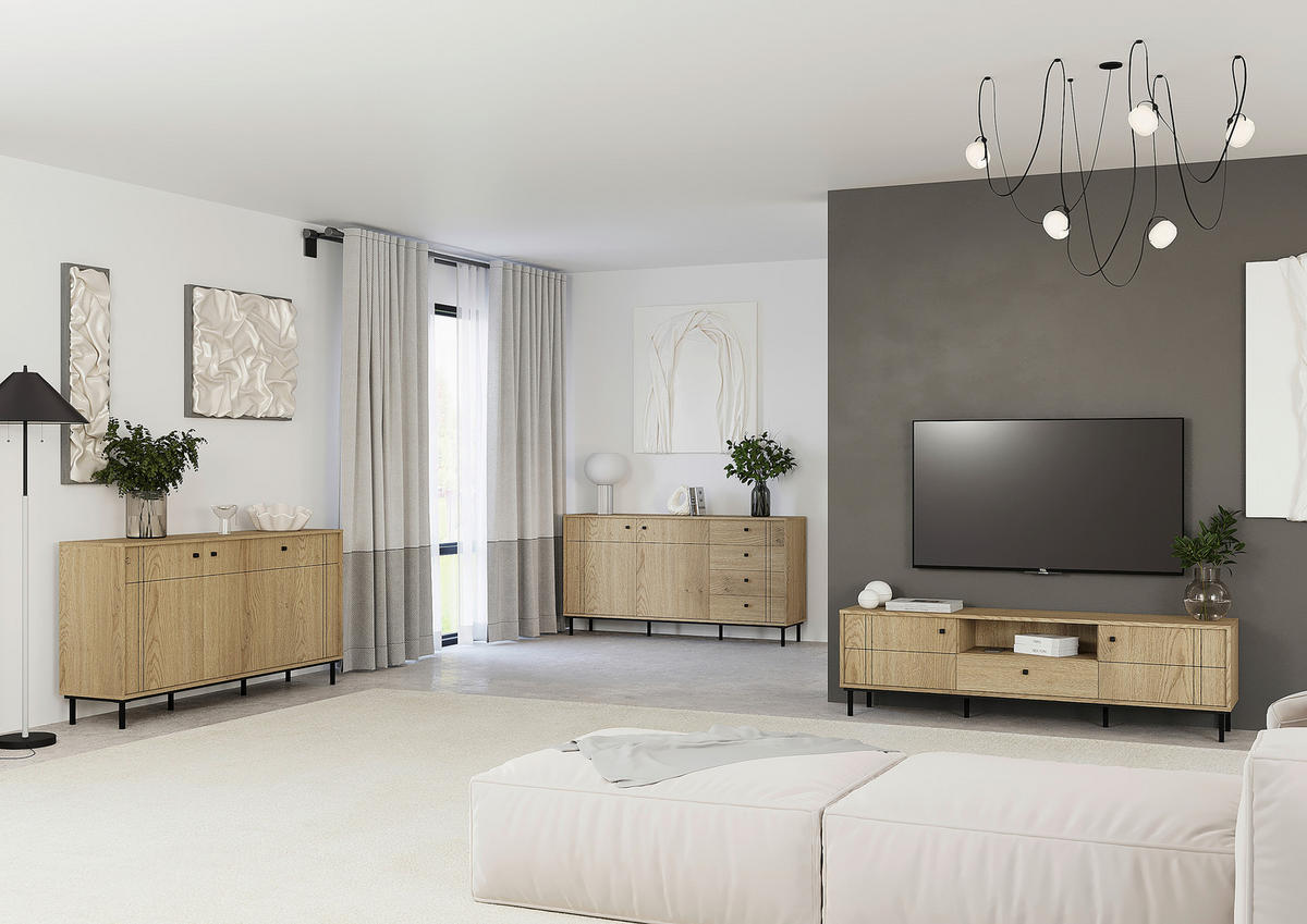 KOMMODE  in 81,8/108/37 cm  - Eichefarben/Schwarz, MODERN, Holzwerkstoff/Kunststoff (81,8/108/37cm) - Carryhome