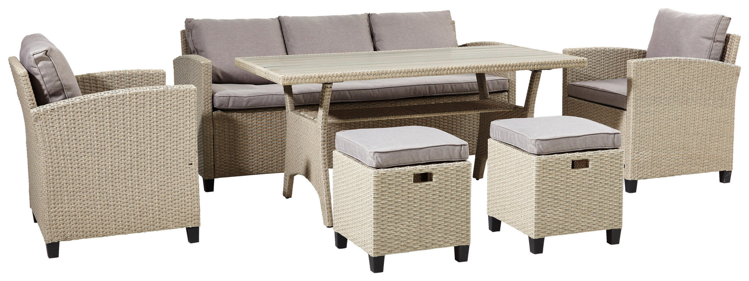 DINING-LOUNGESET Stahl  - Hellbraun, KONVENTIONELL, Kunststoff/Metall - Ambia Garden