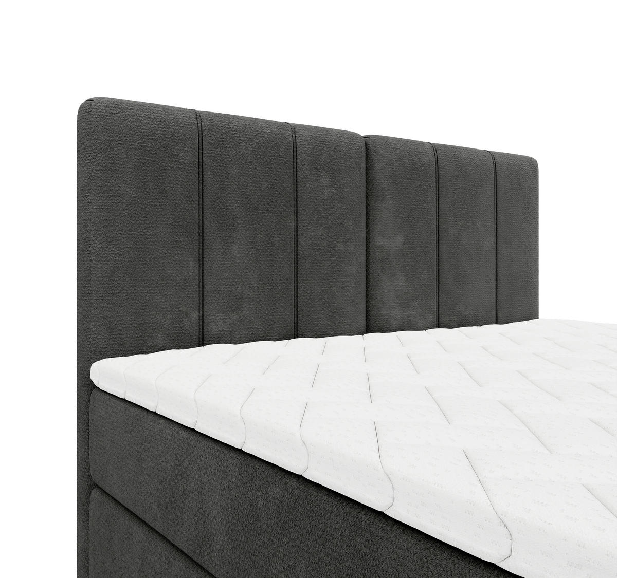 BOXBETT 160/200 cm,  in Anthrazit, gepolstertes Kopfteil, Bettkasten, Topper, Matratze, H3 = fest  - Anthrazit/Schwarz, Design, Holzwerkstoff/Kunststoff (160/200cm) - Esposa
