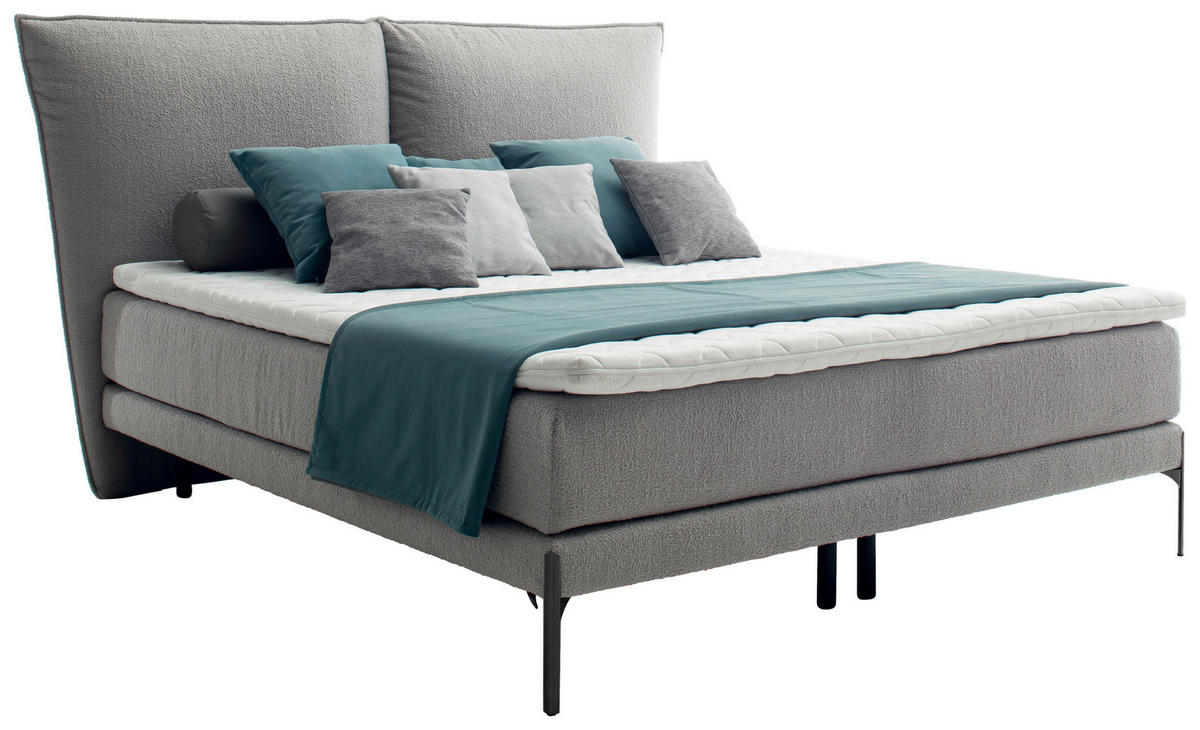 BOXSPRINGBETT 180/200 cm,  in Grau, Matratze, gepolstertes Kopfteil, H2 + H3 = mittel + fest  - Schwarz/Grau, KONVENTIONELL, Holz/Holzwerkstoff (180/200cm) - Schöner Wohnen
