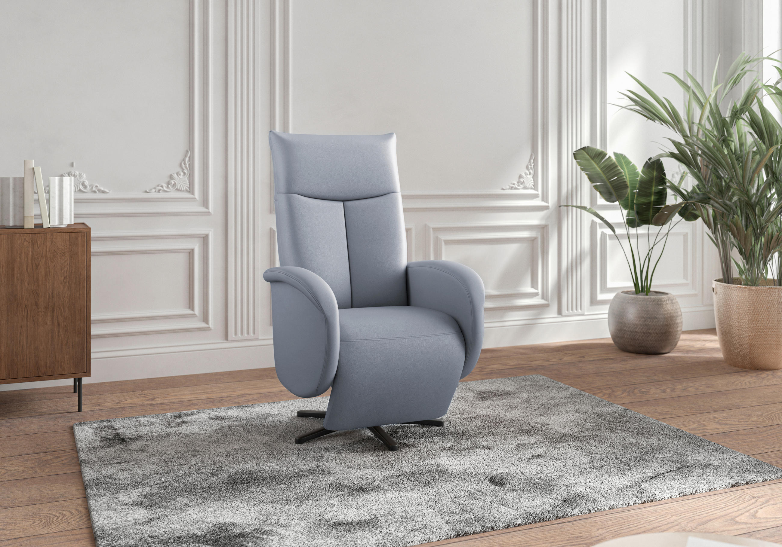 DREHSTUHL Graublau  - Graublau/Schwarz, MODERN, Leder/Metall (75/112/82cm) - Sit & More