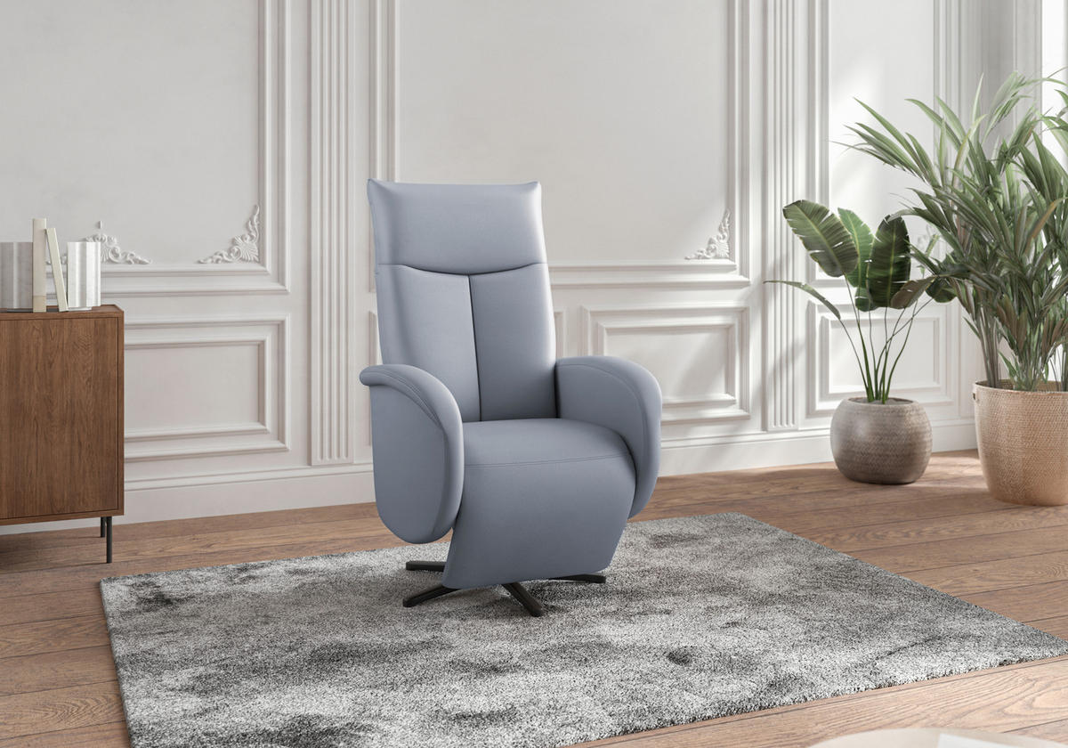 DREHSTUHL Graublau  - Graublau/Schwarz, MODERN, Leder/Metall (75/112/82cm) - Sit & More