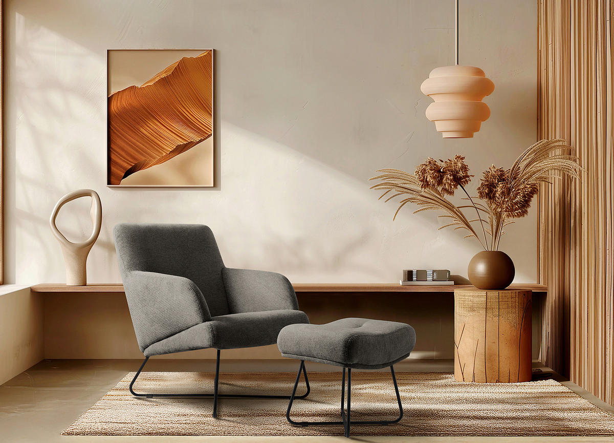 SESSELSET in Chenille Graphitfarben  - Schwarz/Graphitfarben, Design, Textil/Metall (67cm) - Livetastic