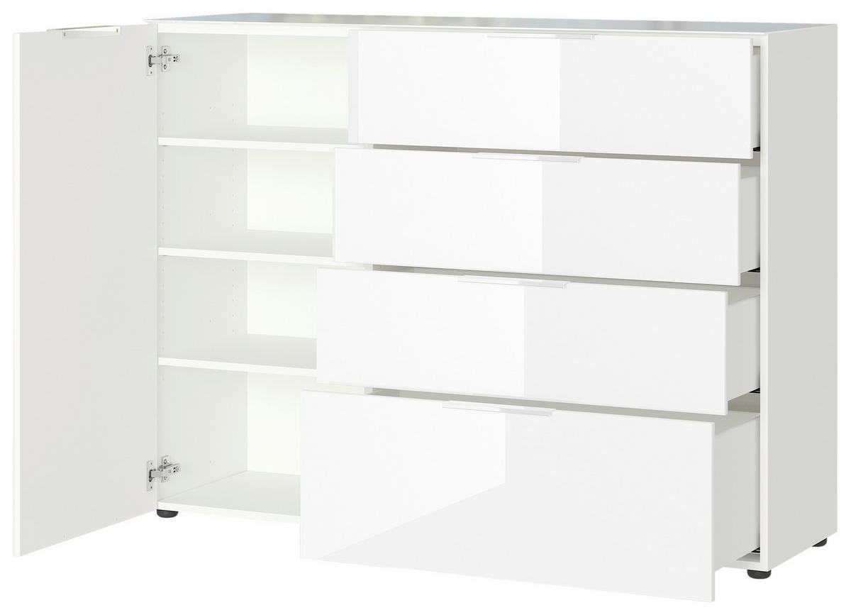 ŠIROKÁ KOMODA, biela, 134/102/42 cm - čierna/biela, Modern, kov/kompozitné drevo (134/102/42cm) - Premium Living