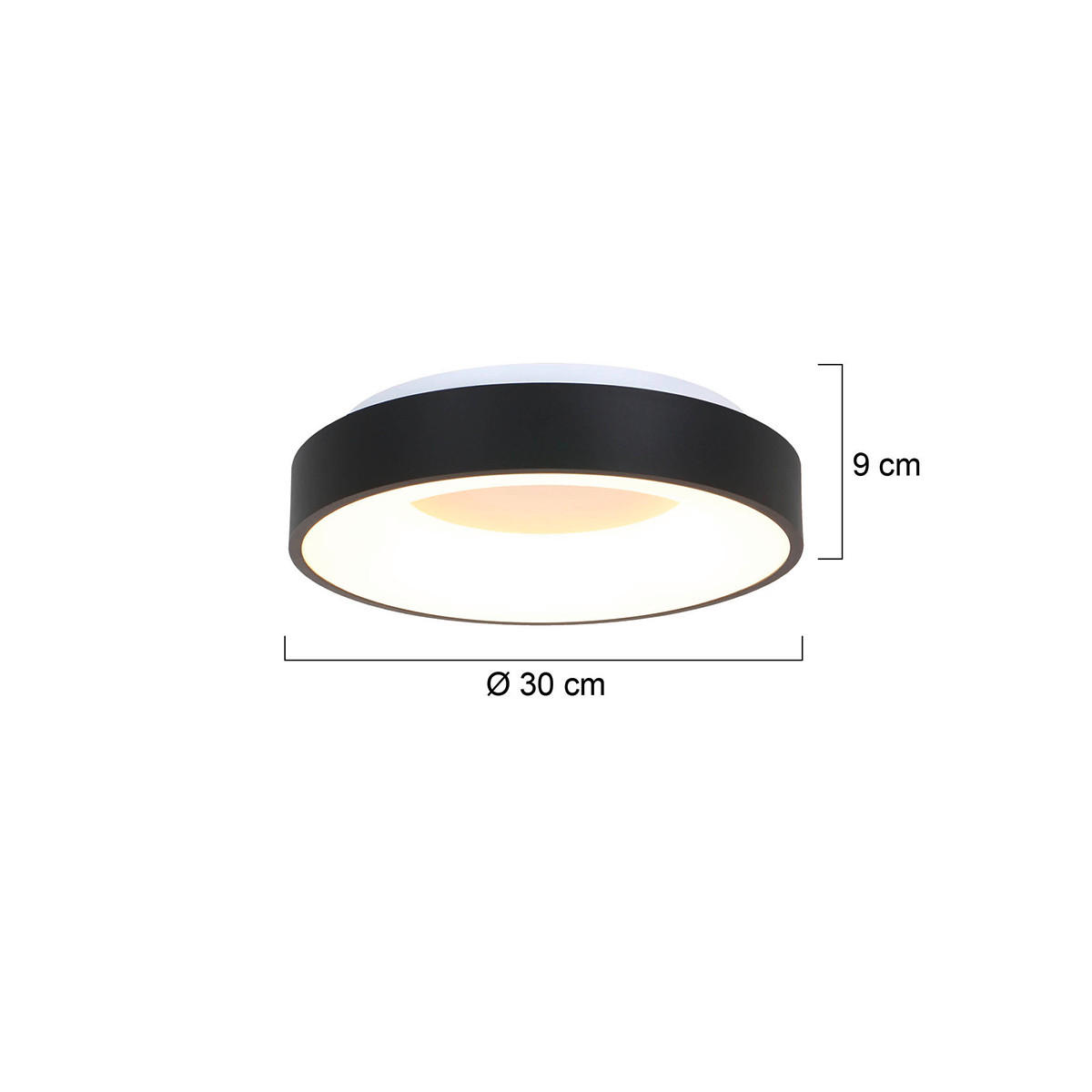 LED-DECKENLEUCHTE Ringlede 30/9 cm   - Schwarz, Basics, Kunststoff/Metall (30/9cm)