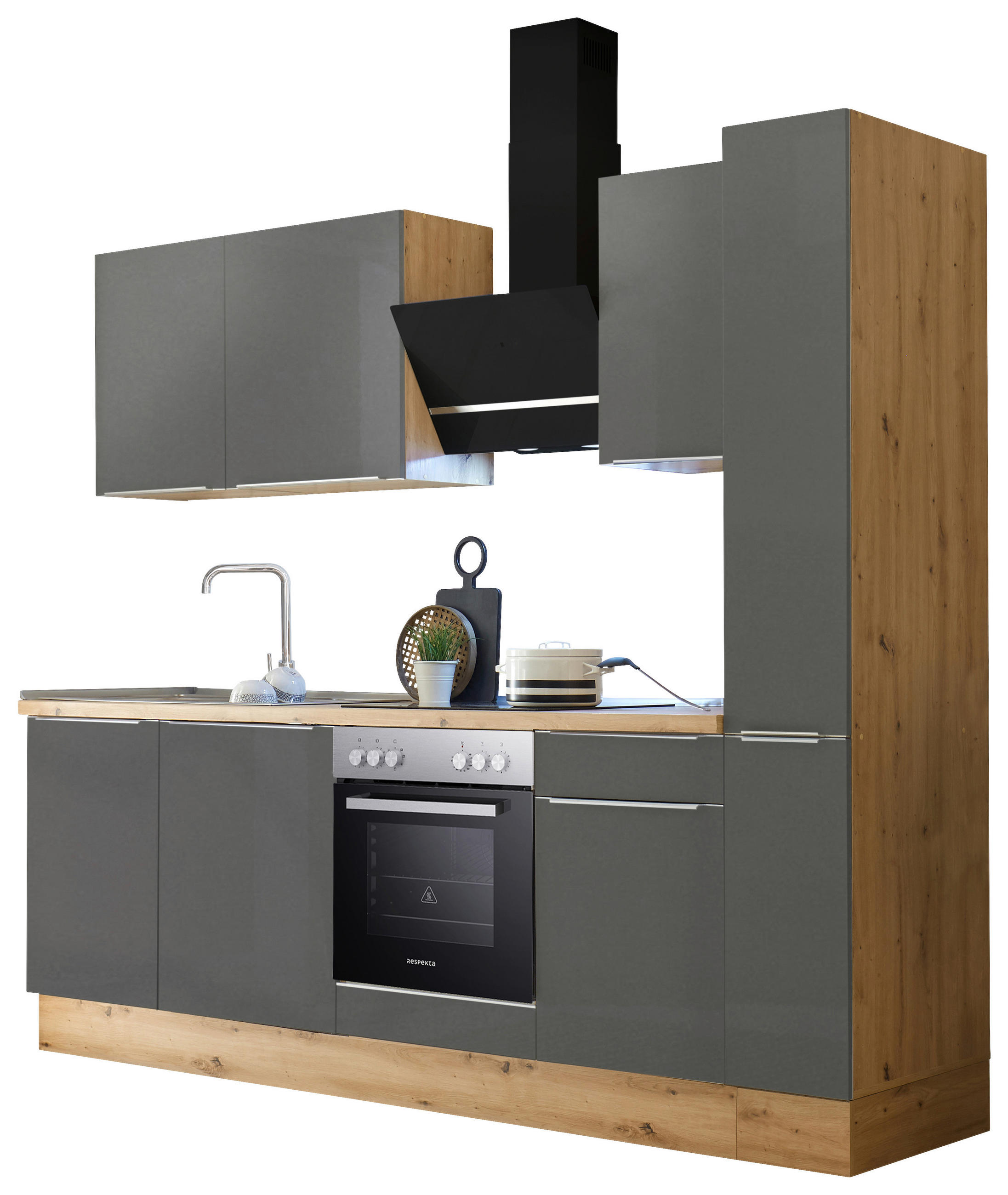 KÜCHENBLOCK   in Anthrazit, Grau, Eiche Artisan  - Anthrazit/Alufarben, LIFESTYLE, Kunststoff (250/211/60cm) - Respekta