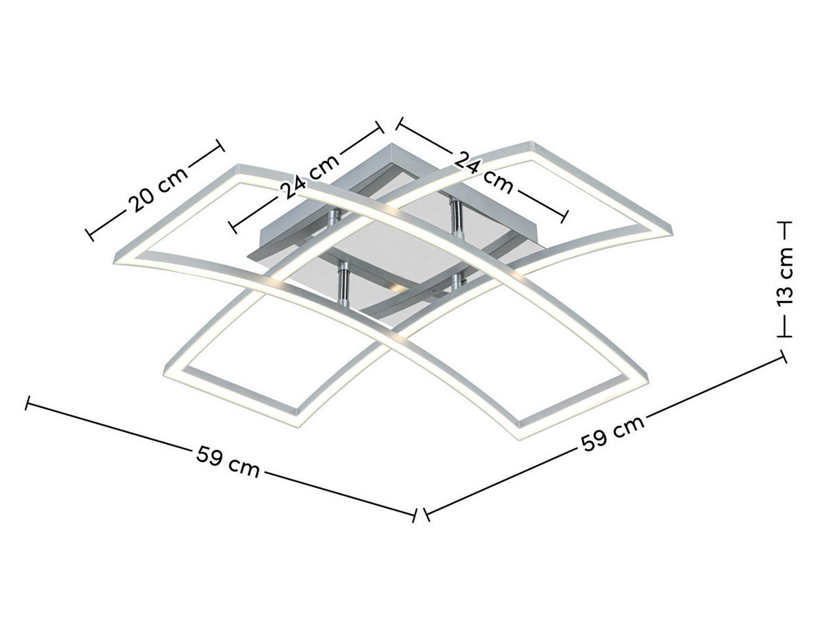 DECKENLEUCHTE 59/59/13 cm   - Chromfarben/Silberfarben, Trend, Kunststoff/Metall (59/59/13cm) - Novel