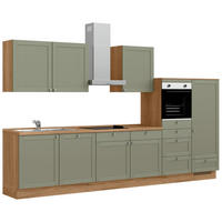 KÜCHENBLOCK Frame 360 cm  in Eichefarben, Olivgrün  - Edelstahlfarben/Eichefarben, MODERN, Holzwerkstoff/Metall (360cm) - Nobilia