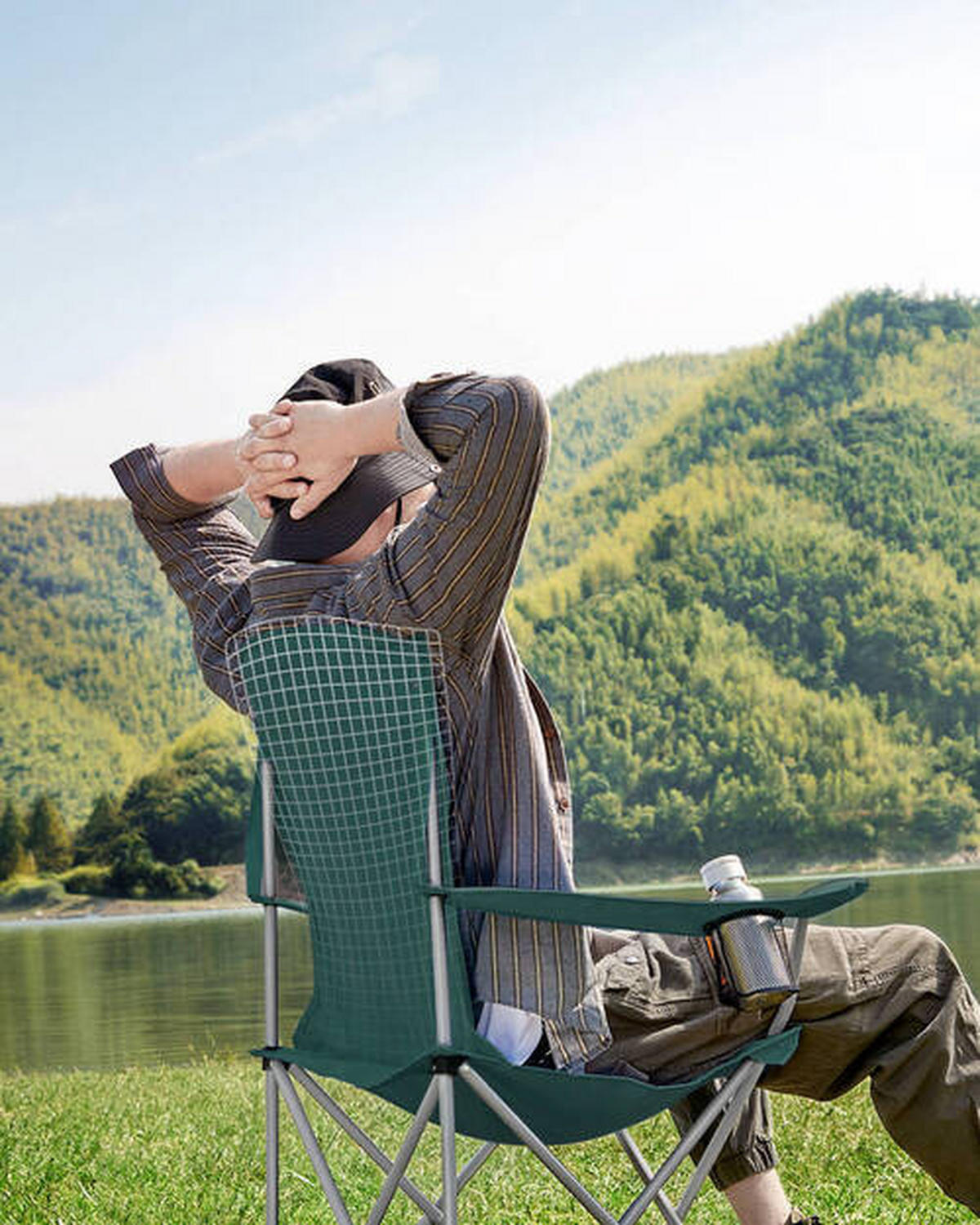 SADA KEMPINGOVÝCH ŽIDLÍ 2 ks,  - barvy stříbra/tmavě zelená, Basics, kov/textil (86/97/54cm) - Modante