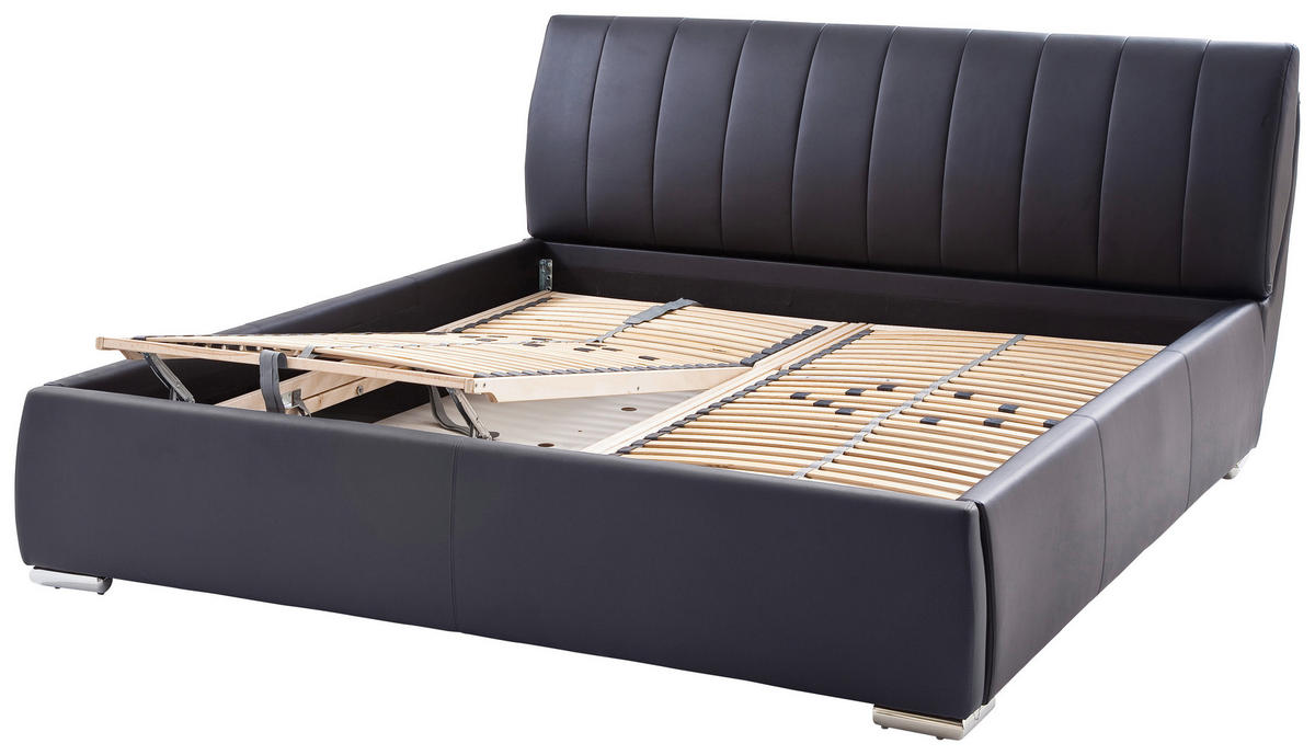 POLSTERBETT Lattenrost, Bettkasten Schwarz 180/200 cm  - Chromfarben/Schwarz, Design, Holz/Textil (180/200cm) - Livetastic