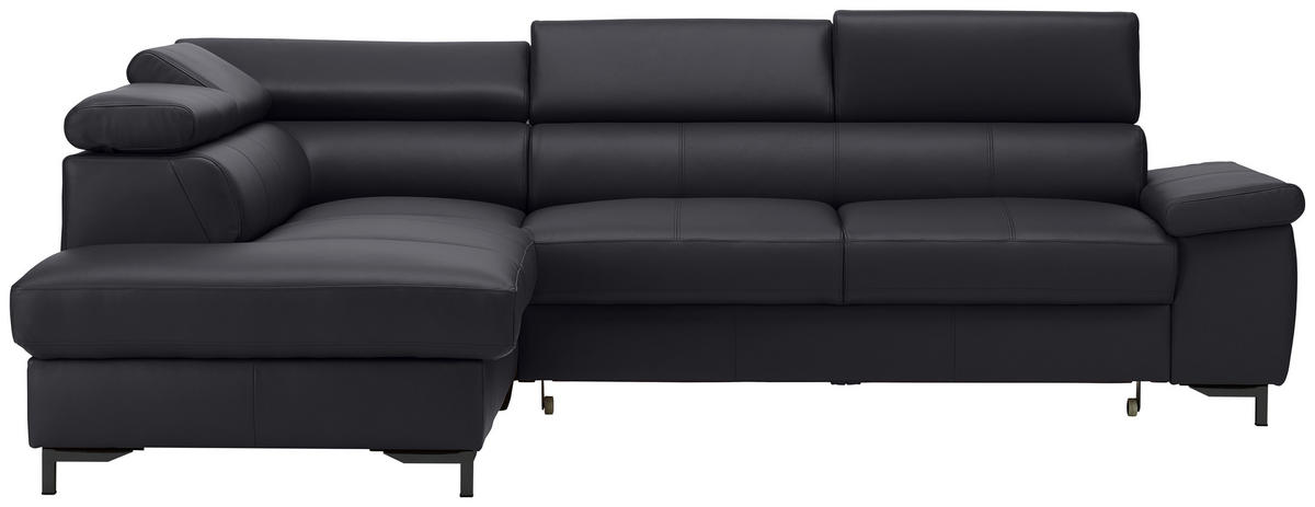 ECKSOFA in Echtleder Schwarz  213/268 cm  - Schwarz, Design, Leder/Metall (213/268cm) - Stylife