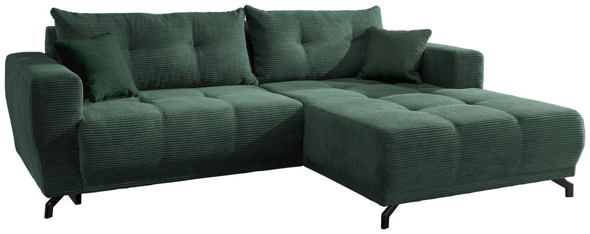ECKSOFA in Cord Dunkelgrün  - Dunkelgrün/Schwarz, Modern, Holz/Textil (246/177cm) - MID.YOU