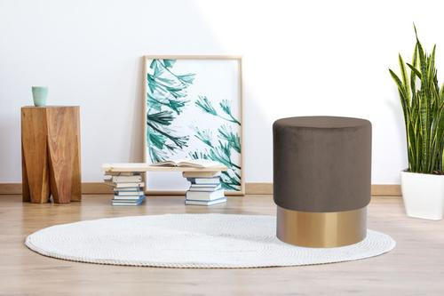 HOCKER Samt Kiefer Taupe  - Taupe/Goldfarben, Basics, Holz/Textil (35/42cm) - Kayoom