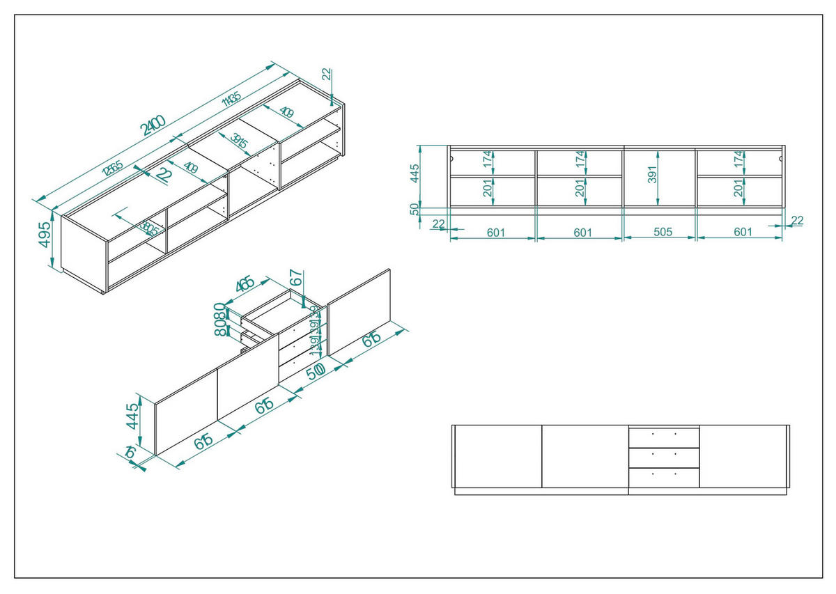 LOWBOARD  in 240/50/45 cm  - Eichefarben/Anthrazit, Design, Holzwerkstoff/Metall (240/50/45cm) - MID.YOU