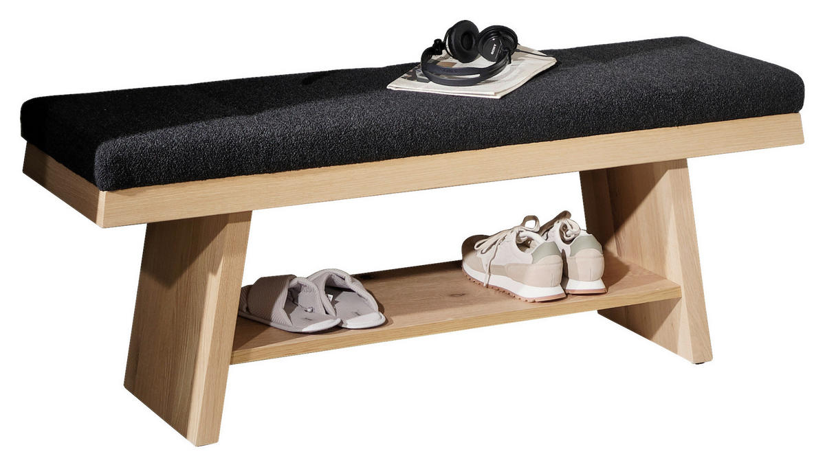 GARDEROBENBANK  in 128,1/49/39,1 cm  - Wildeiche/Schwarz, Natur, Holz/Textil (128,1/49/39,1cm) - Voglauer