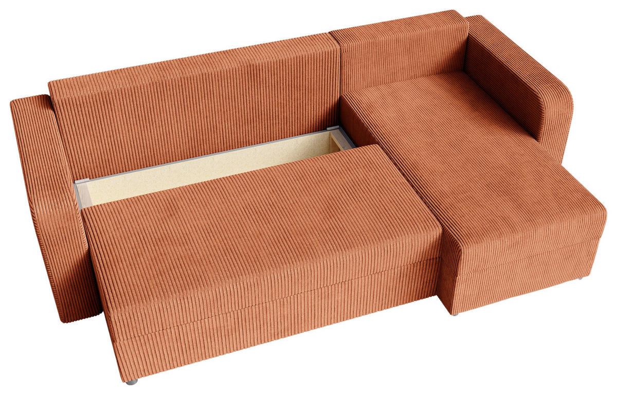 ECKSOFA Rostfarben Cord  - Rostfarben/Schwarz, KONVENTIONELL, Kunststoff/Textil (140/240cm) - Carryhome
