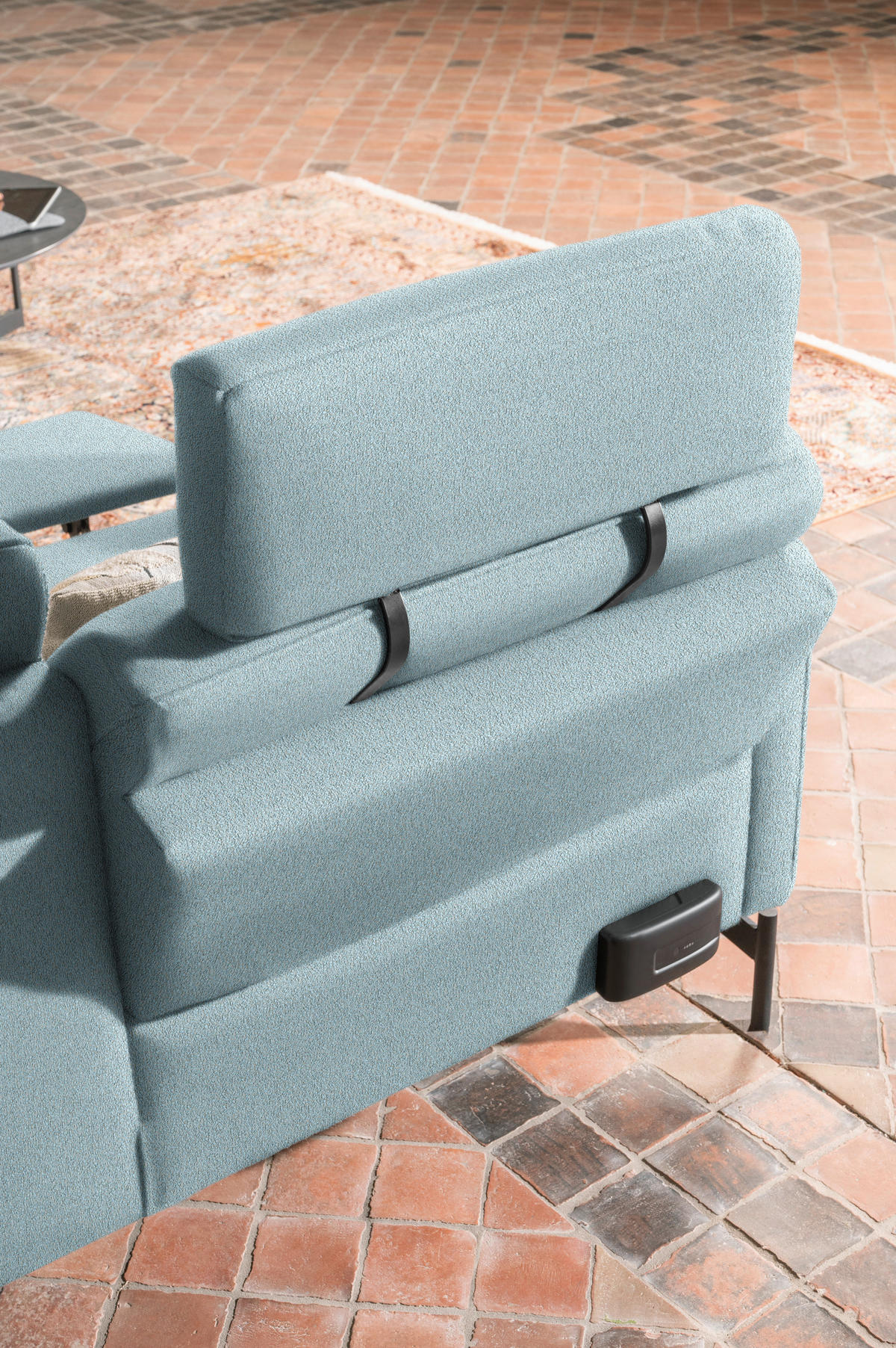 ECKSOFA in Flachgewebe, Struktur Hellblau  - Anthrazit/Hellblau, Design, Textil/Metall (254/230cm) - Johann Jakob