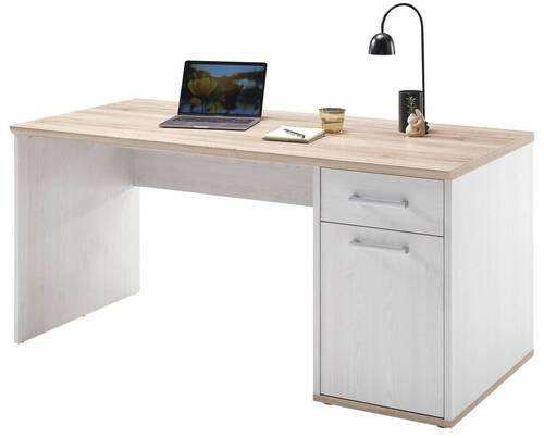 SCHREIBTISCH 160/73/76 cm  in Weiß, Eichefarben  - Eichefarben/Silberfarben, Design, Holzwerkstoff/Kunststoff (160/73/76cm) - MID.YOU