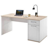 SCHREIBTISCH 160/73/76 cm  in Weiß, Eichefarben  - Eichefarben/Silberfarben, Design, Holzwerkstoff/Kunststoff (160/73/76cm) - MID.YOU