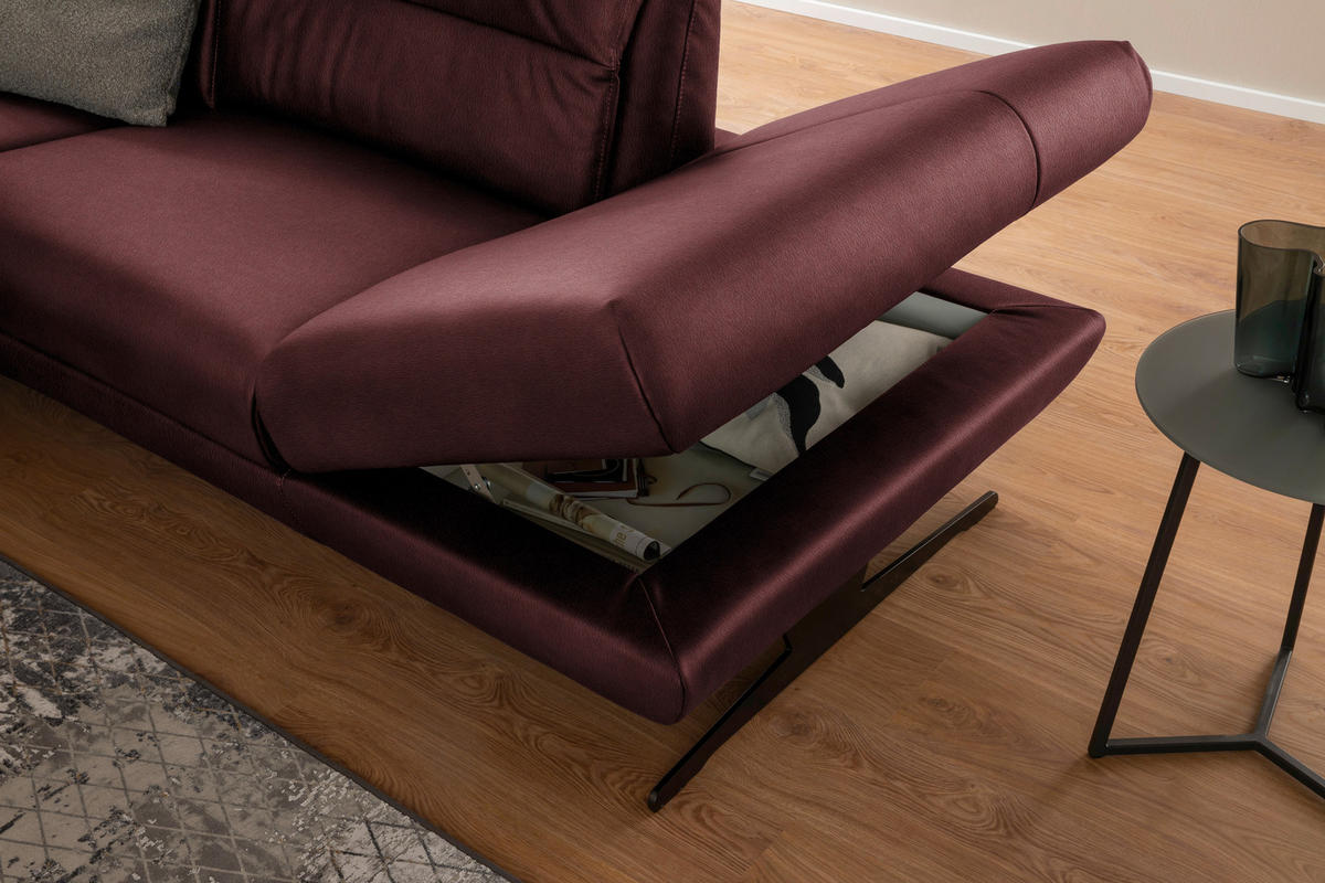 ECKSOFA in Echtleder Bordeaux  286/258 cm  - Bordeaux/Schwarz, Design, Leder/Metall (286/258cm) - Schöner Wohnen