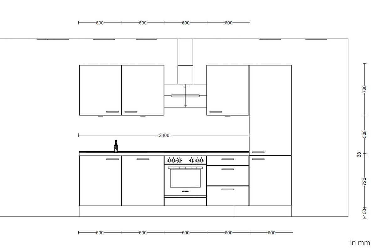 KÜCHENLEERBLOCK 300 cm   in Eichefarben, Schieferfarben  - Schieferfarben/Edelstahlfarben, MODERN, Holzwerkstoff/Metall (300cm) - Nobilia