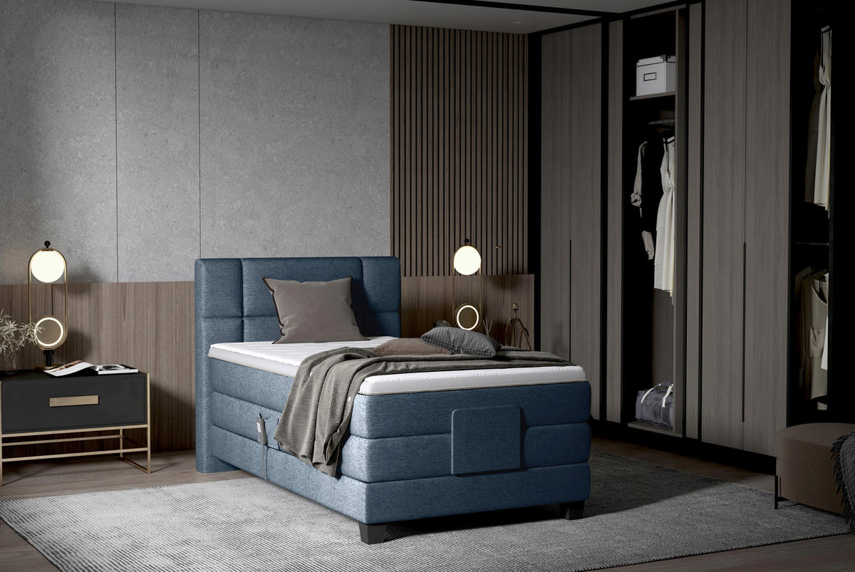 BOXSPRINGBETT 90/200 cm  in Dunkelblau  - Schwarz/Dunkelblau, KONVENTIONELL, Holz/Kunststoff (90/200cm) - Esposa