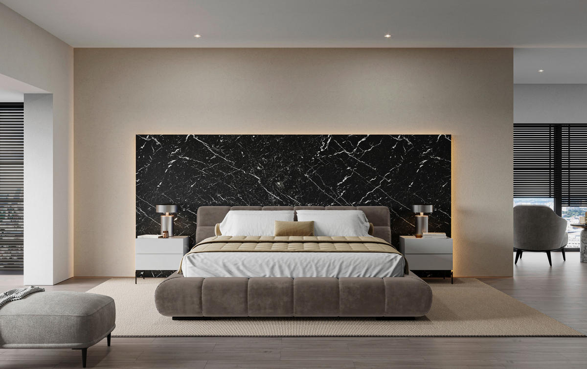 POLSTERBETT 180/200 cm,  in Graubraun,  - Graubraun/Schwarz, Design, Textil/Metall (180/200cm) - Belluti