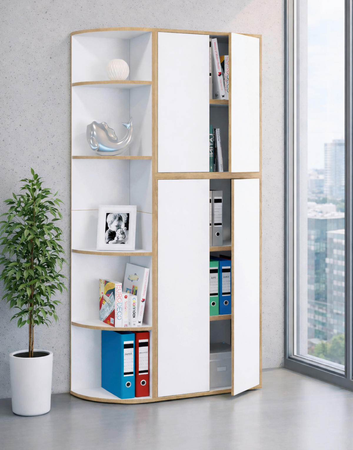 Etajeră De Colț 33/183/33 cm, alb, stejar miere,  - stejar miere/alb, Design, plastic/material pe bază de lemn (33/183/33cm) - Livetastic