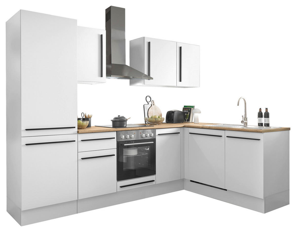 ECKKÜCHE 280/175 cm  in Weiß, Eichefarben  - Eichefarben/Schwarz, Design, Holzwerkstoff/Kunststoff (280/175cm) - MID.YOU