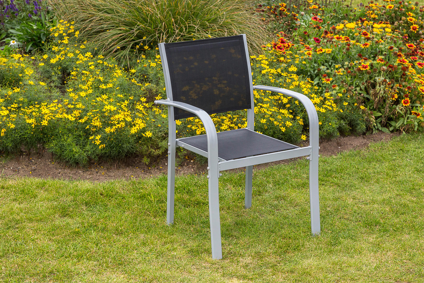 STAPELSESSEL Aluminium Schwarz, Silberfarben  - Silberfarben/Schwarz, KONVENTIONELL, Textil/Metall (59,5/88,5/58,5cm) - Gardenson