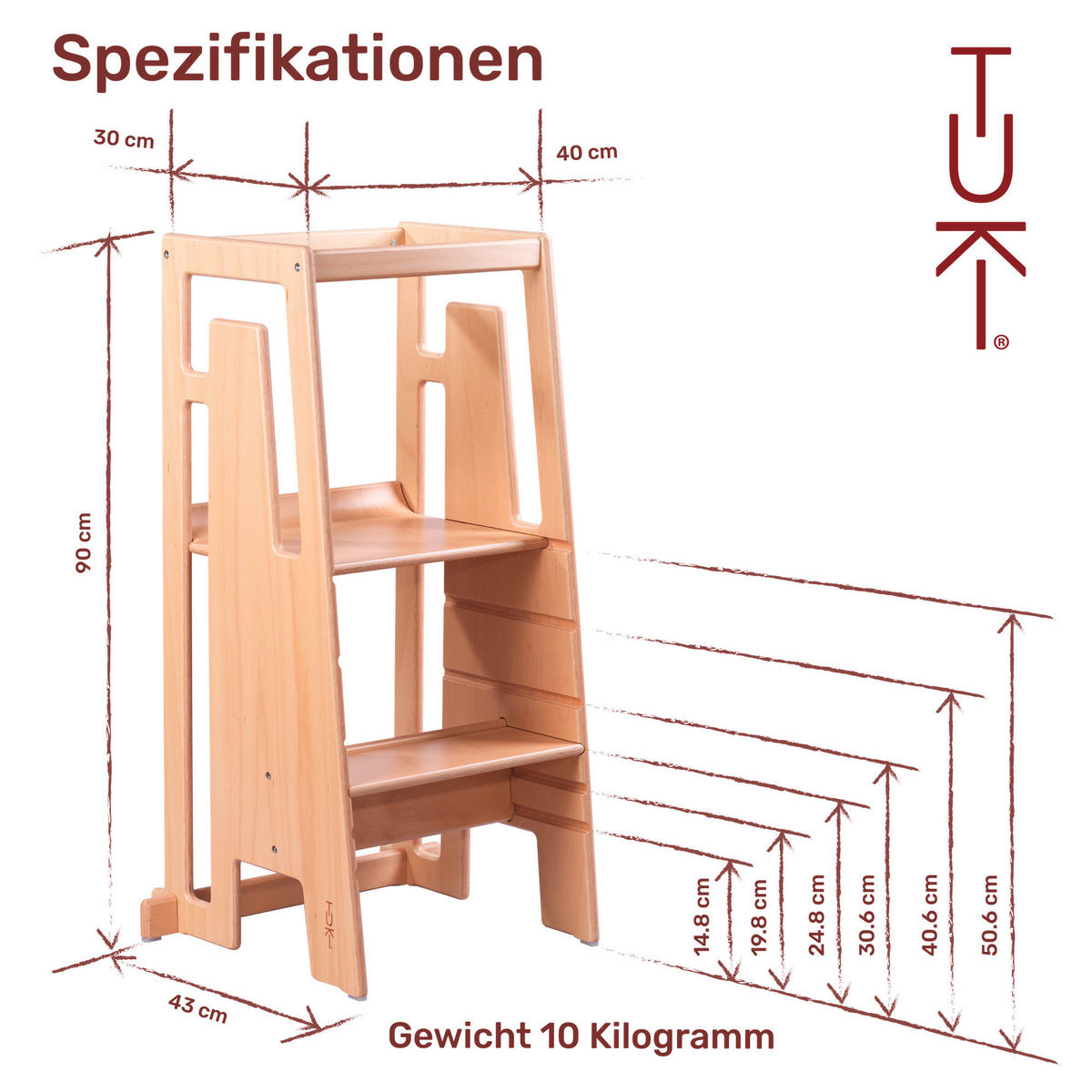 LERNTURM TUKI  - Grau, Basics, Holz (40/90/43cm)
