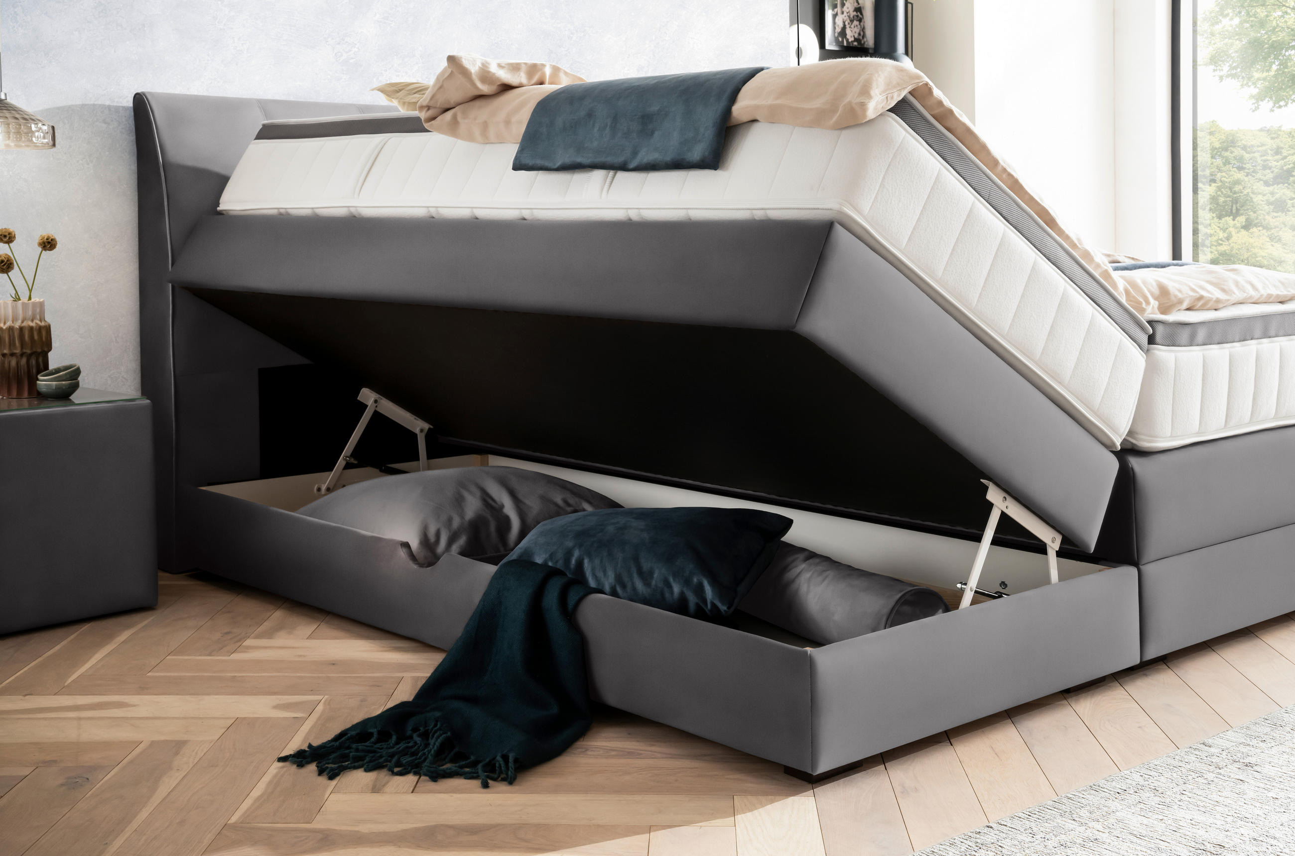 BOXSPRINGBETT 180/200 cm  in Grau  - Wengefarben/Grau, Konventionell, Holz/Textil (180/200cm) - Novel