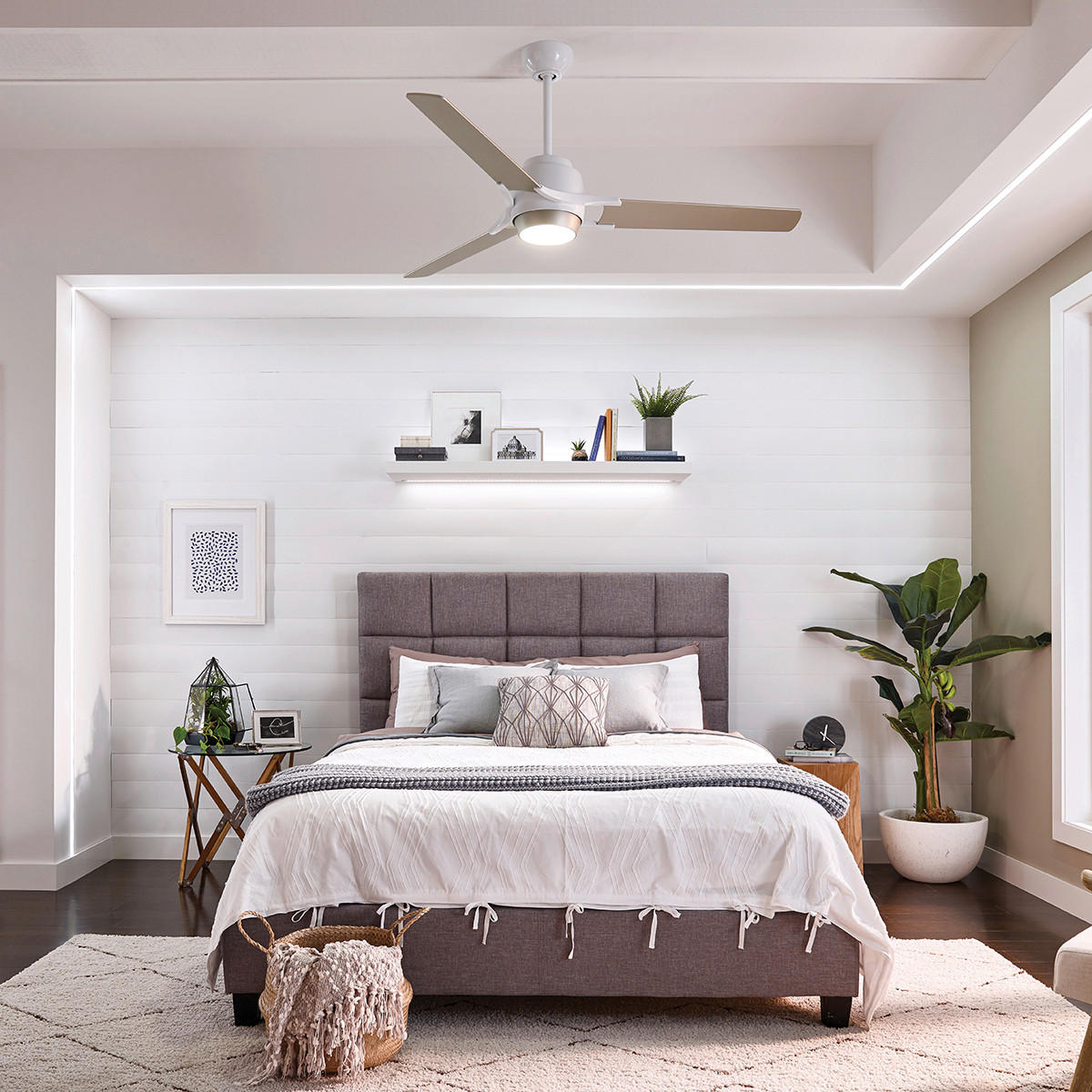 DECKENVENTILATOR - Silberfarben/Weiß, Design, Holz/Metall (152/46cm) - Elstead Lighting