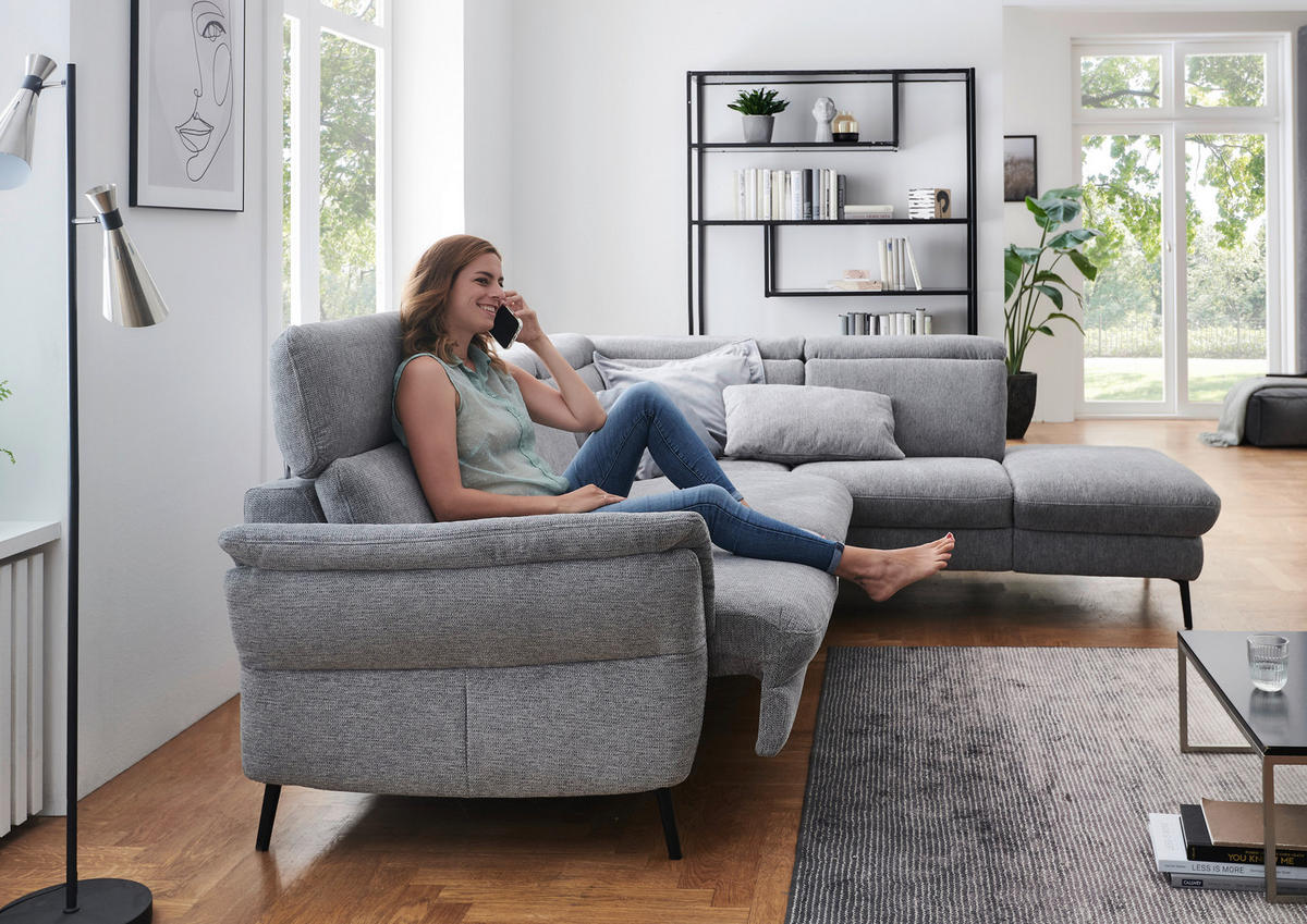 ECKSOFA in Struktur Grau  - Schwarz/Grau, Modern, Textil/Metall (275/235cm) - Cantus