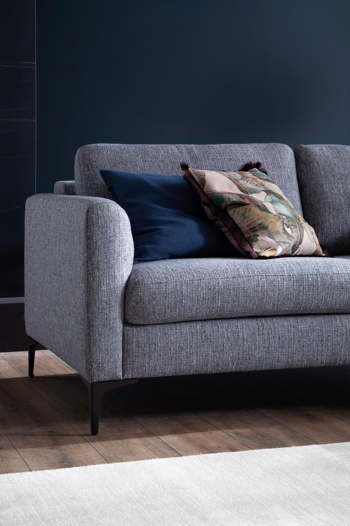 ECKSOFA Blaugrau Flachgewebe  - Blaugrau/Schwarz, Design, Textil/Metall (310/195cm) - Schöner Wohnen